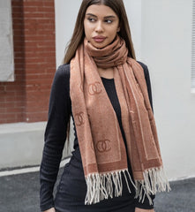 Women Double C Pattern Scarf with Fringe | Zarnesh