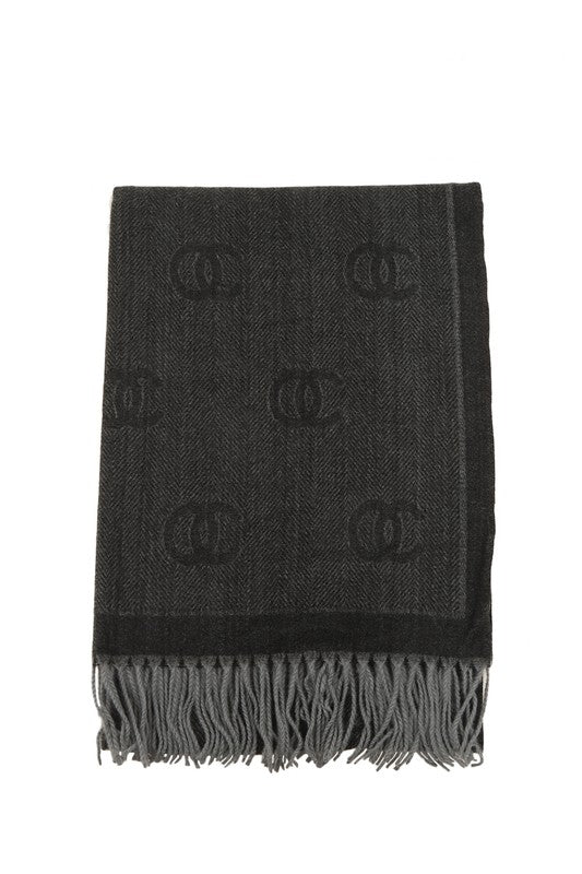 Women Double C Pattern Scarf with Fringe | Zarnesh