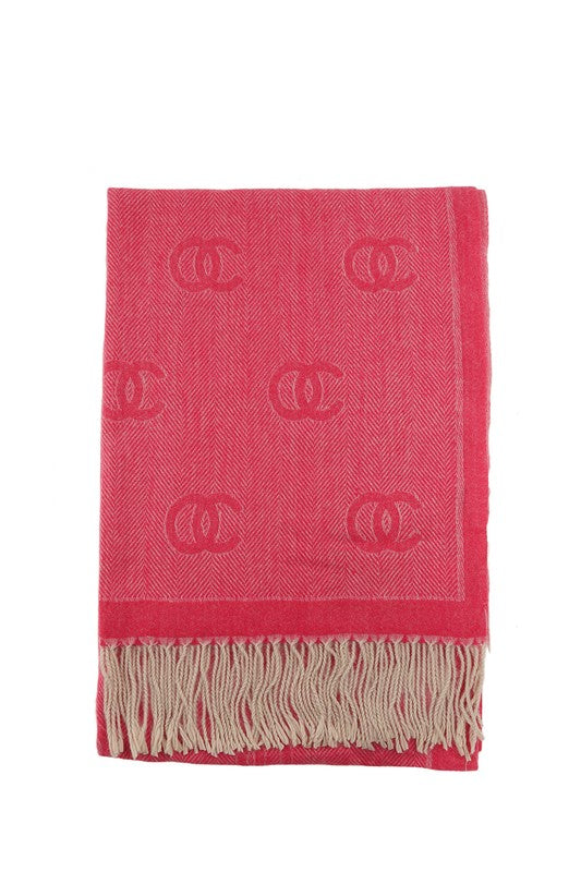 Women Double C Pattern Scarf with Fringe | Zarnesh