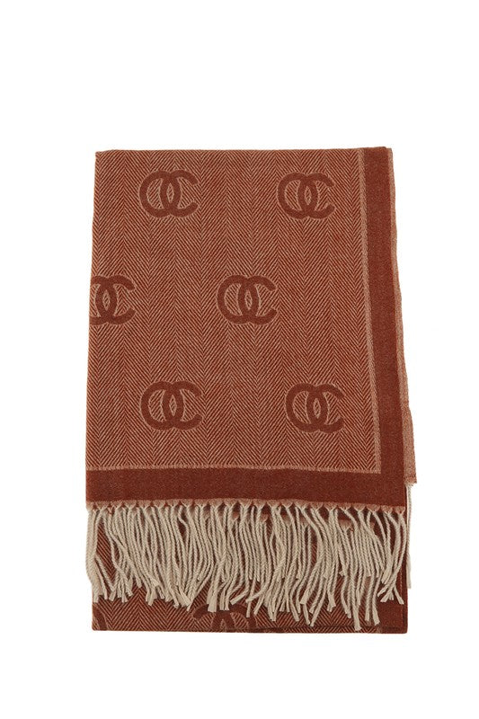 Women Double C Pattern Scarf with Fringe | Zarnesh