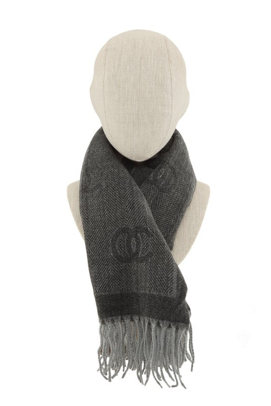 Women Double C Pattern Scarf with Fringe | Zarnesh