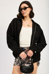 Women Oversized Suede Bomber Jacket | Zarnesh