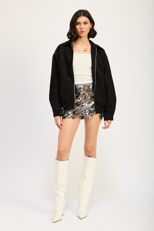 Women Oversized Suede Bomber Jacket | Zarnesh