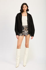 Women Oversized Suede Bomber Jacket | Zarnesh