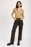 Women Cropped Long Sleeves Attached Hoodie Zip Up Sweater Zarnesh