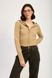Women Cropped Long Sleeves Attached Hoodie Zip Up Sweater Zarnesh