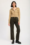 Women Cropped Long Sleeves Attached Hoodie Zip Up Sweater Zarnesh