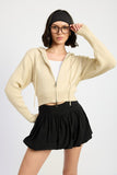 Women Stylish Collared Neck Cropped Zip Up Hoodie Zarnesh