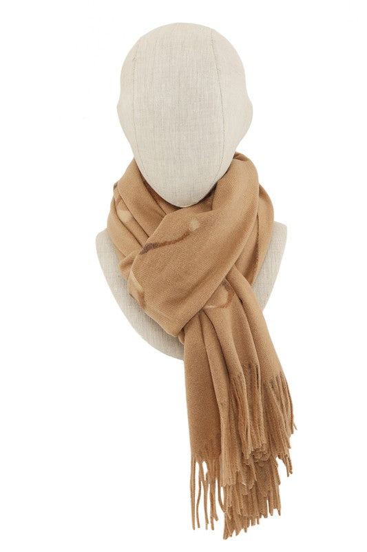 Women Ribbon Printed Accent with Fringe Scarf | Zarnesh