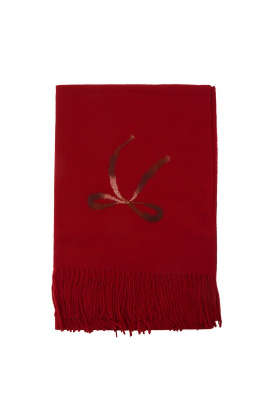 Women Ribbon Printed Accent with Fringe Scarf | Zarnesh