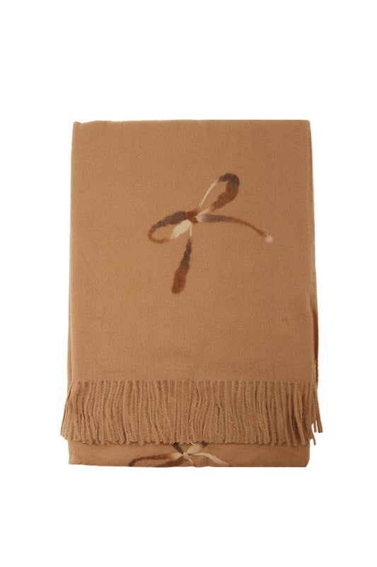 Women Ribbon Printed Accent with Fringe Scarf | Zarnesh