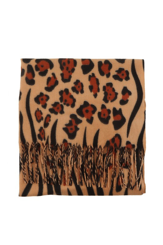 Women Leopard Printed with Fringe Scarf | Zarnesh