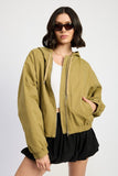 Women Vintage Washed Denim Zip Up Hoodie Jacket Zarnesh