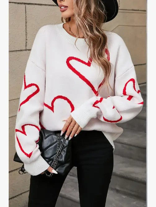 Women Cute Heart Long Sleeve Knitted Valentine Sweater Zarnesh