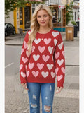 Women Valentine Beaded Heart Graphic Lightweight Knit Sweater Zarnesh