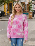 Women Valentine Beaded Heart Graphic Lightweight Knit Sweater Zarnesh