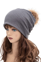 Women’s Faux Fur Pom Cotton Slouchy Beanie | Zarnesh