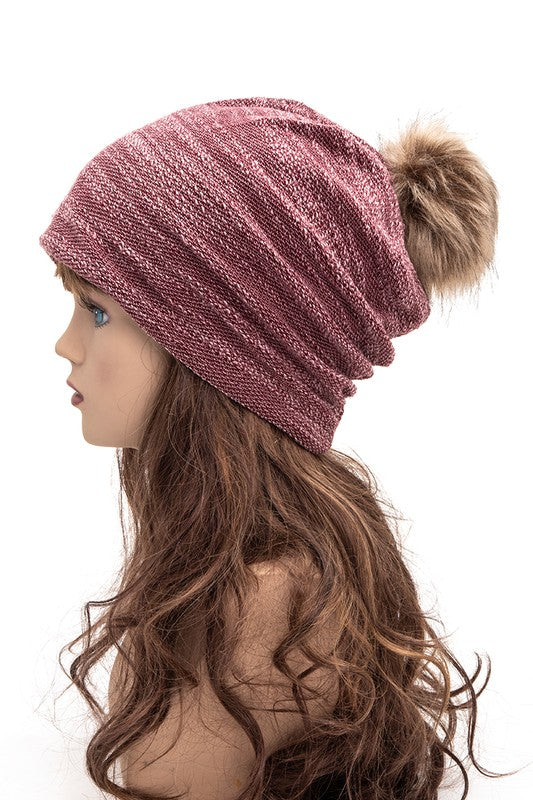 Women’s Faux Fur Pom Cotton Blend Slouchy Beanie | Zarnesh