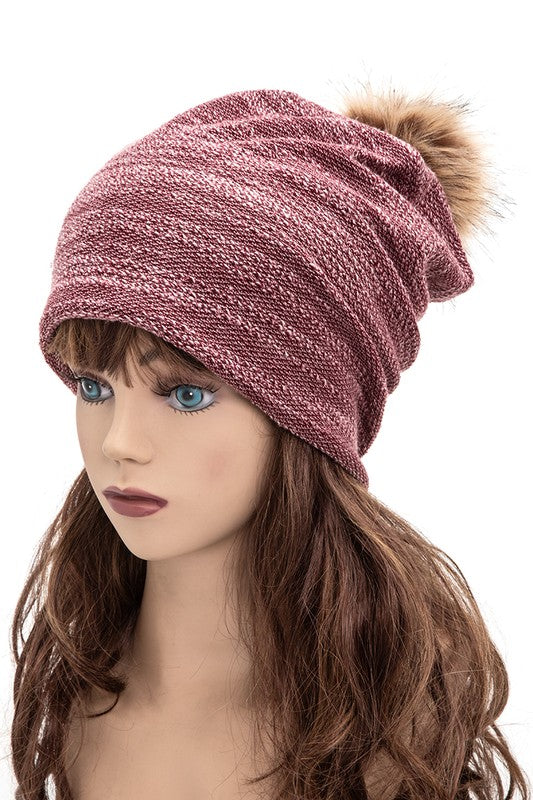 Women’s Faux Fur Pom Cotton Blend Slouchy Beanie | Zarnesh