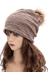 Women’s Faux Fur Pom Cotton Blend Slouchy Beanie | Zarnesh