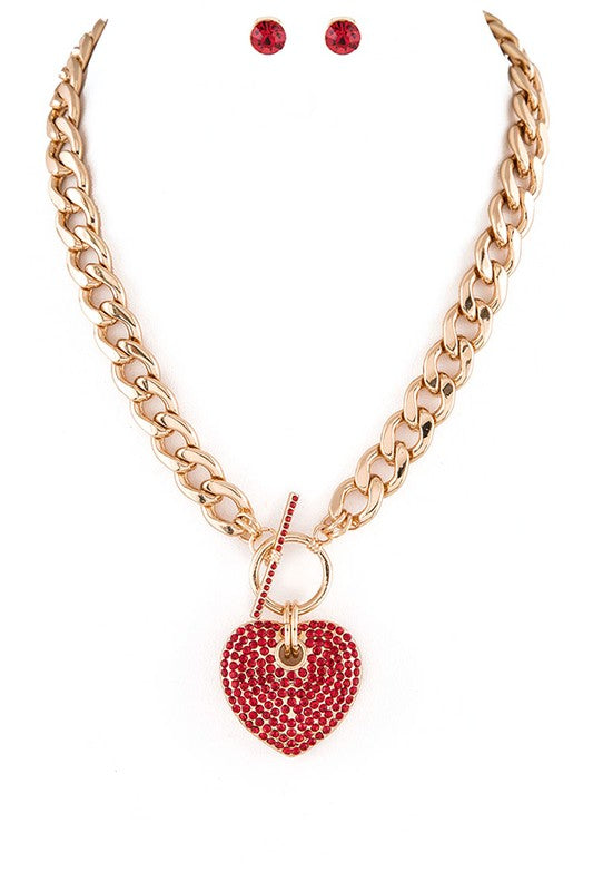 Women’s Pave Crystals Heart Pendant Necklace Set | Zarnesh