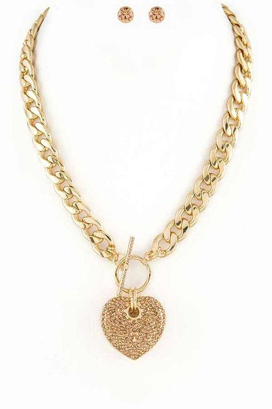 Women’s Pave Crystals Heart Pendant Necklace Set | Zarnesh