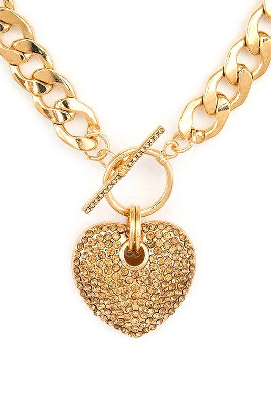 Women’s Pave Crystals Heart Pendant Necklace Set | Zarnesh