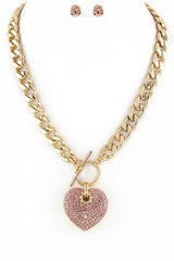 Women’s Pave Crystals Heart Pendant Necklace Set | Zarnesh