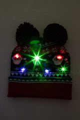 Women Double Pom Pom LED Christmas Light Up Beanies Set | Zarnesh