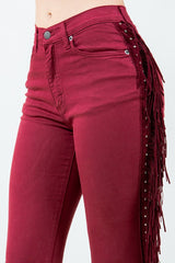 Women Texas Sun Fringe Bell Bottom jean in Wine | Zarnesh