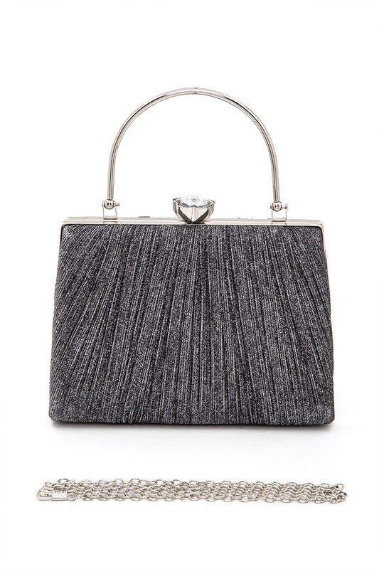 Women Diamond Clasp Top Handle Pleated Box Clutch | Zarnesh