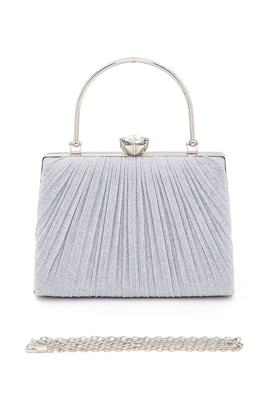 Women Diamond Clasp Top Handle Pleated Box Clutch | Zarnesh