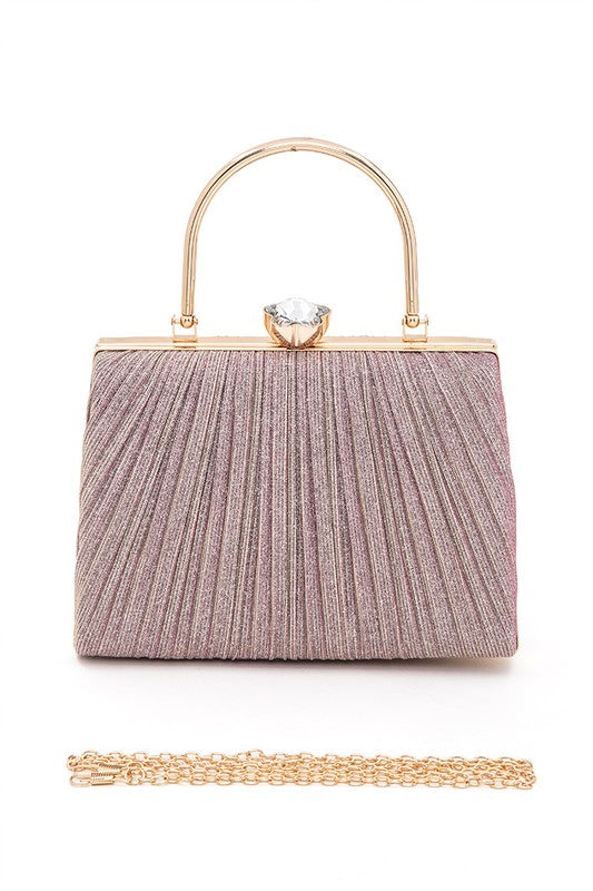 Women Diamond Clasp Top Handle Pleated Box Clutch | Zarnesh