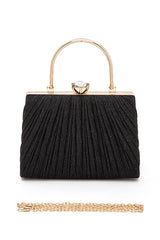 Women Diamond Clasp Top Handle Pleated Box Clutch | Zarnesh