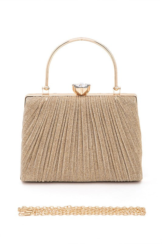 Women Diamond Clasp Top Handle Pleated Box Clutch | Zarnesh