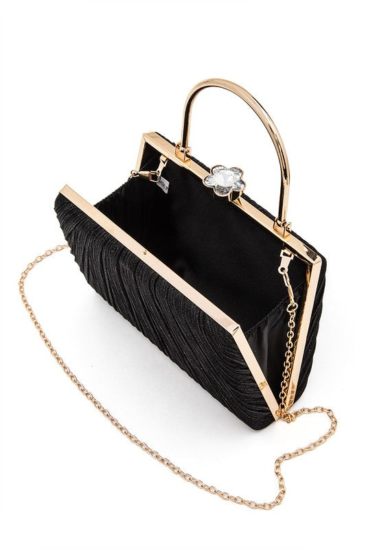 Women Diamond Clasp Top Handle Pleated Box Clutch | Zarnesh