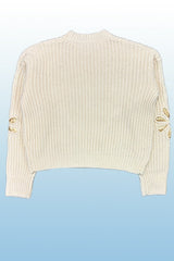 Women Soft Crew Neckline Long Sleeves Flower Knit Sweater Zarnesh