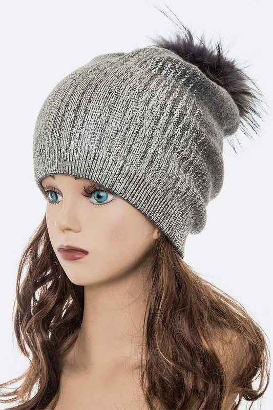 Women’s Metallic Cashmere Fur Pom Beanie | Zarnesh