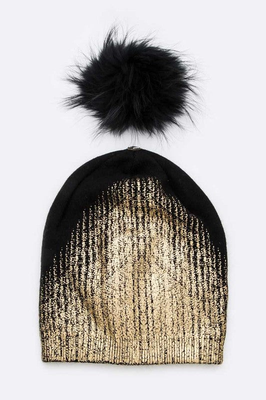 Women’s Metallic Cashmere Fur Pom Beanie | Zarnesh