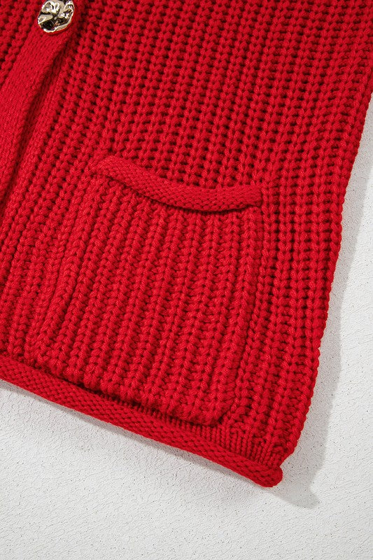 Women’s Textured Knit Side Pockets Buttoned Sweater Vest | Zarnesh