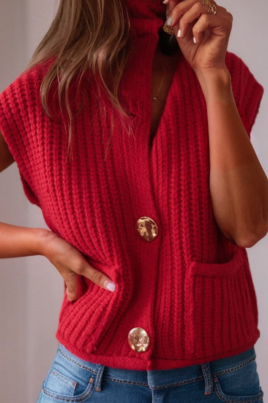 Women’s Textured Knit Side Pockets Buttoned Sweater Vest | Zarnesh