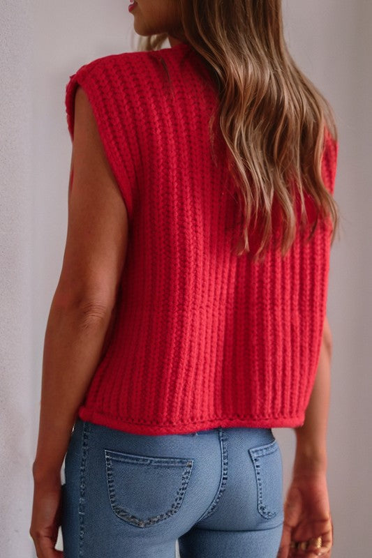 Women’s Textured Knit Side Pockets Buttoned Sweater Vest | Zarnesh