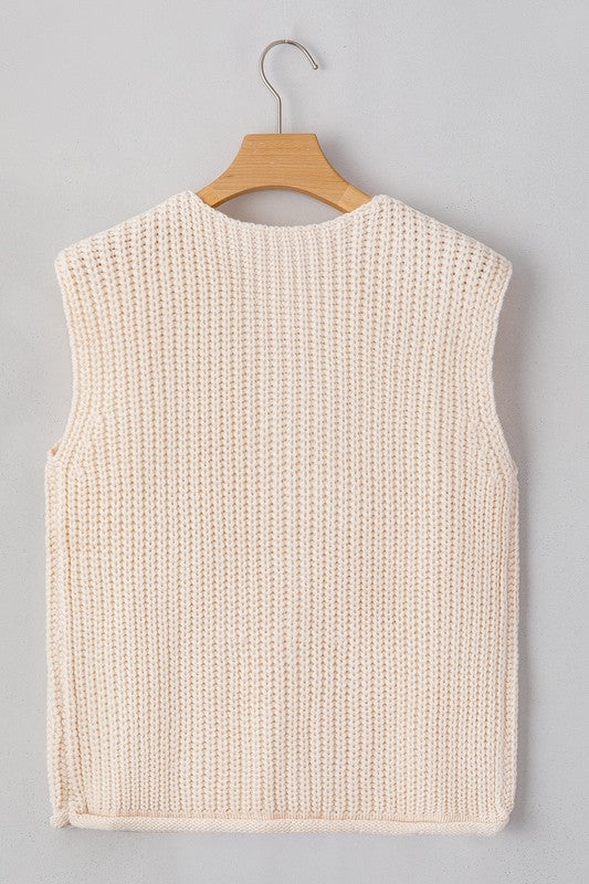 Women’s Textured Knit Side Pockets Buttoned Sweater Vest | Zarnesh