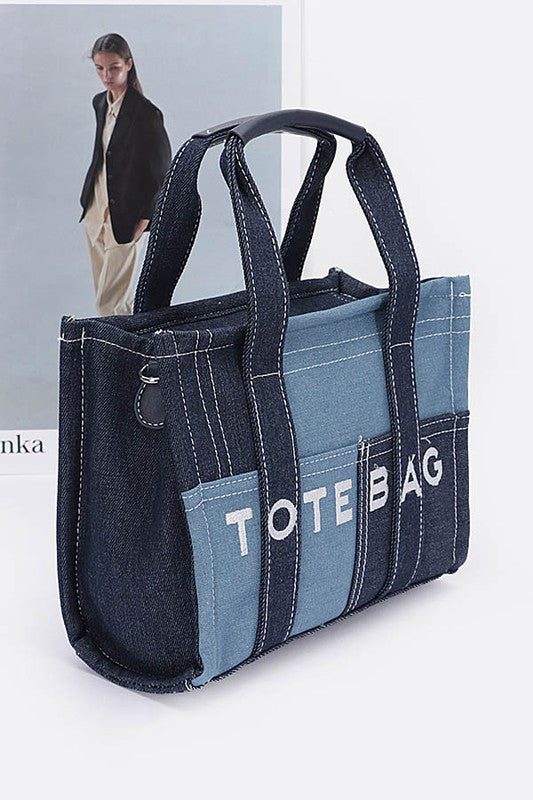 Women Patch Denim Iconic Tote Bag | Zarnesh