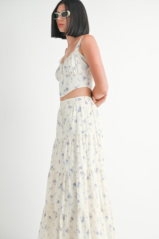 Women Floral Wide Straps with Lace Trim Squared Neck Top Zarnesh