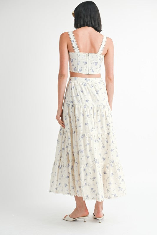 Women Floral Wide Straps with Lace Trim Squared Neck Top Zarnesh