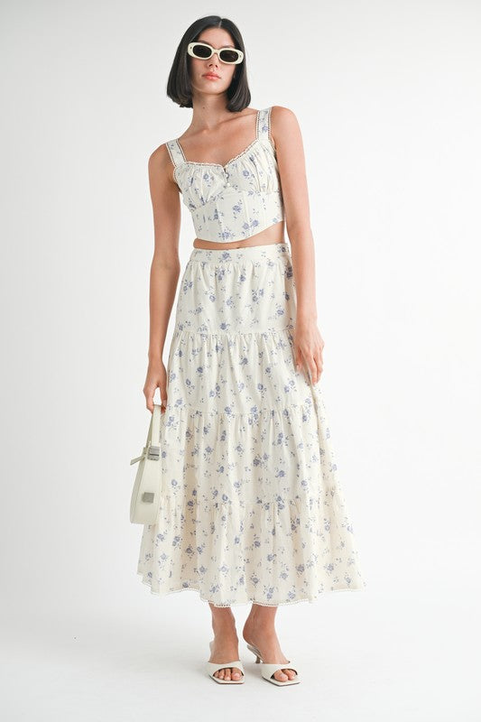 Women Floral Wide Straps with Lace Trim Squared Neck Top Zarnesh