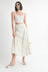 Women Floral Wide Straps with Lace Trim Squared Neck Top Zarnesh