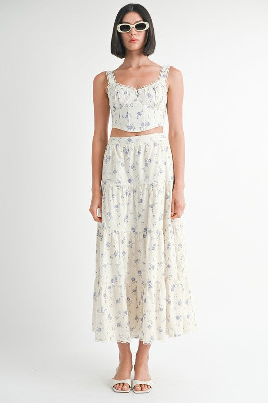 Women Floral Wide Straps with Lace Trim Squared Neck Top Zarnesh