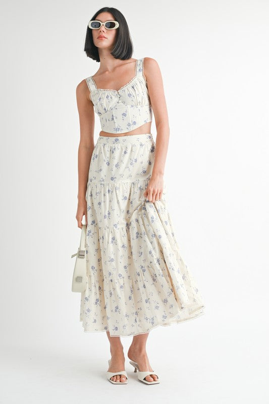Women Floral Wide Straps with Lace Trim Squared Neck Top Zarnesh